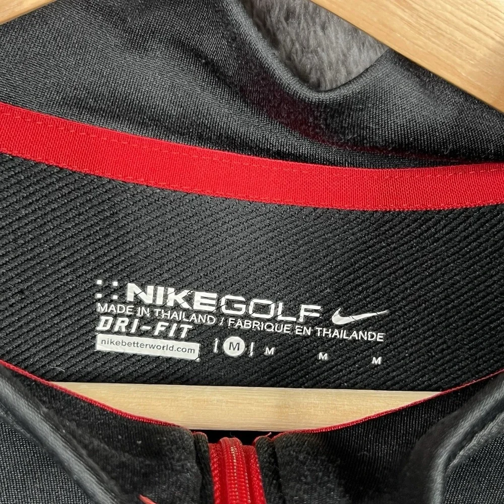 Nike Golf Cover-Up Pullover Shirt Men Medium Black Red Dri-Fit 1/4-Zip Mock Neck